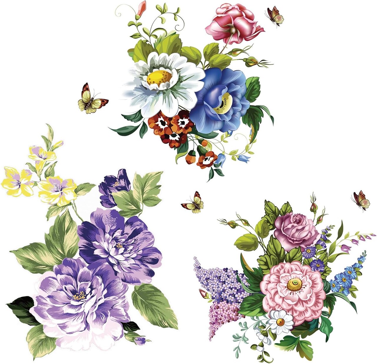 3-Piece Peony Wall Decals – Vinyl Floral Stickers for Living Room, Bedroom & Girls’ Room